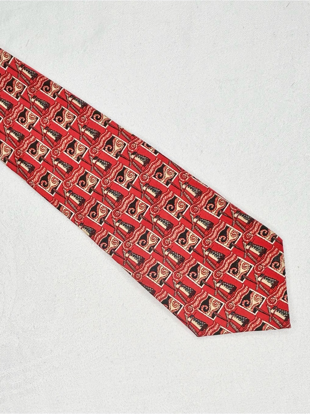 Vintage Windmill Holland  Tie 100% Silk Handmade Orangey Red Necktie
